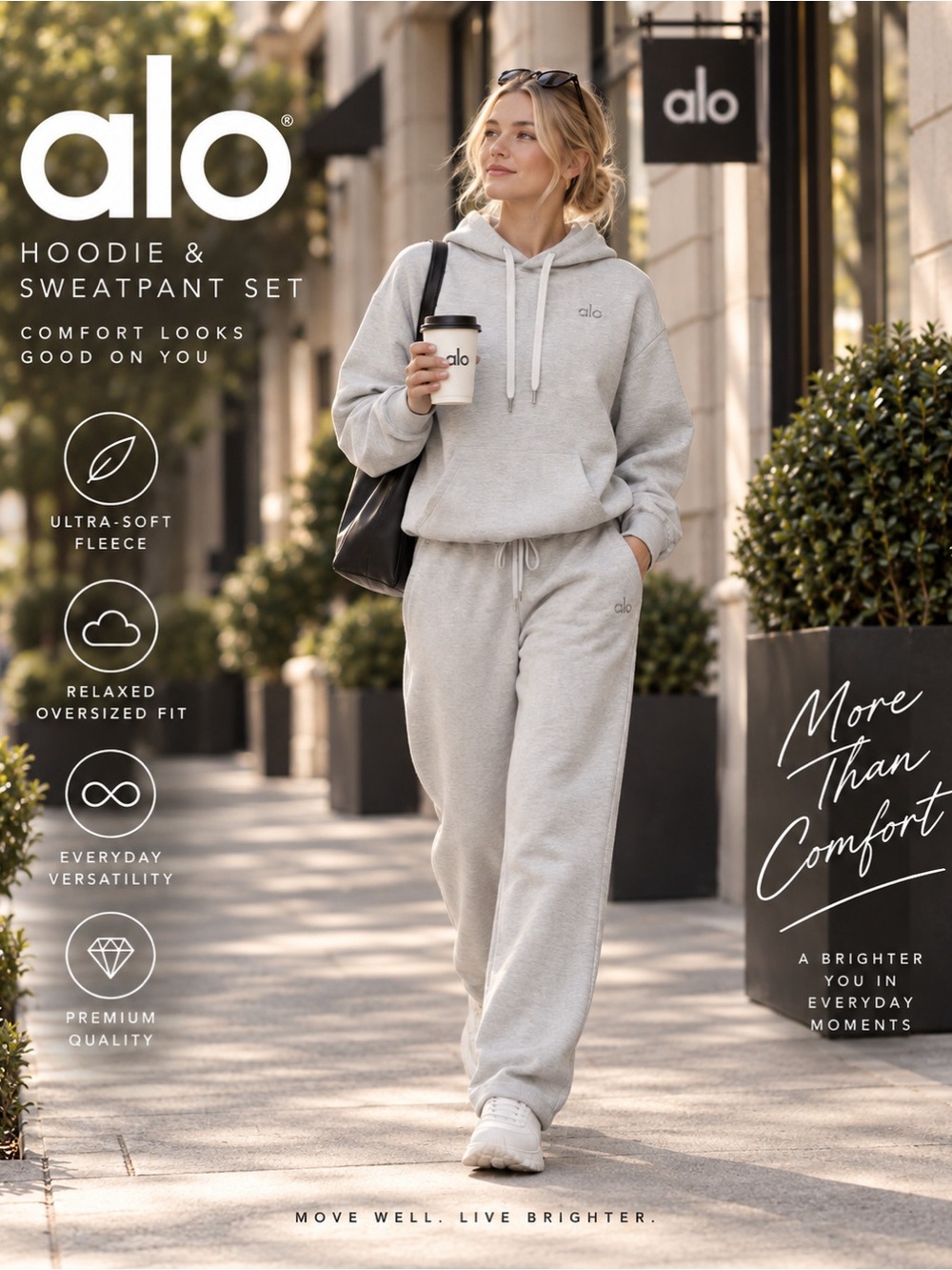 ALO Yoga Accolade Hoodie & Straight Leg Sweatpants Set S Athletic Heather Grey